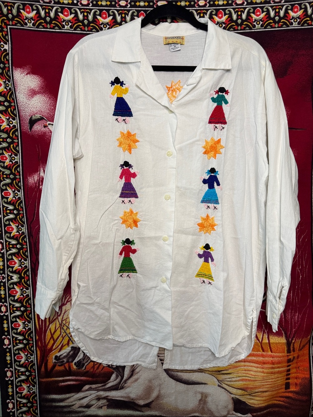 vintage Baroque Handworks white embroidered button down shirt